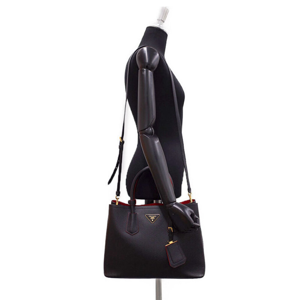 Prada interior black handles Bag Double leather top red Saffiano Tote - Picture 9 of 9